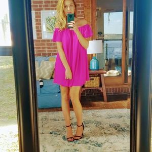 Pink off shoulder summer sun dress